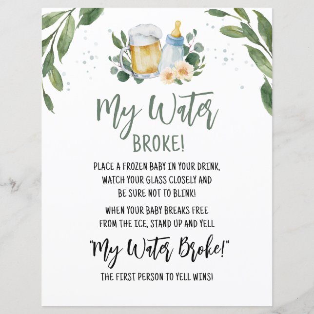 Papier Bébé brasse la verdure Mon eau Broke Jeu Signal (Devant)