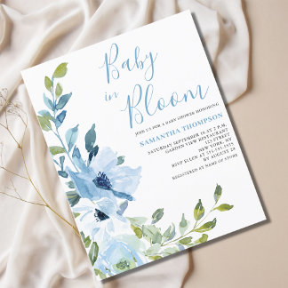 Papier Bébé Budget En Fleur Bleu Floral Douche Invitation