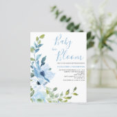 Papier Bébé Budget En Fleur Bleu Floral Douche Invitation (Debout devant)
