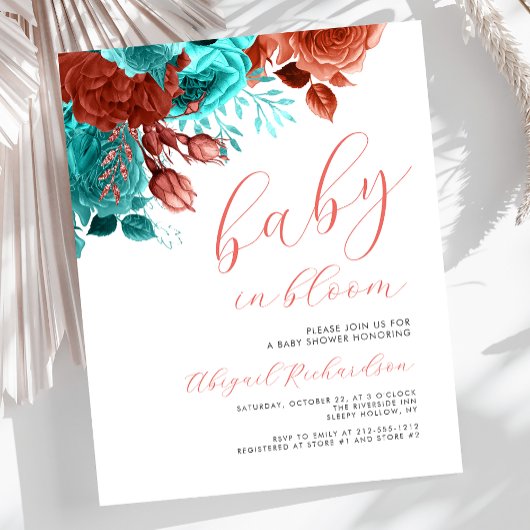 Papier Bébé budget en Fleur Corail Turquoise Baby shower 