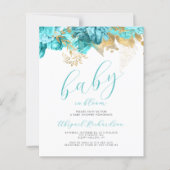 Papier Bébé budget en fleurs Baby shower floral turquoise (Devant)