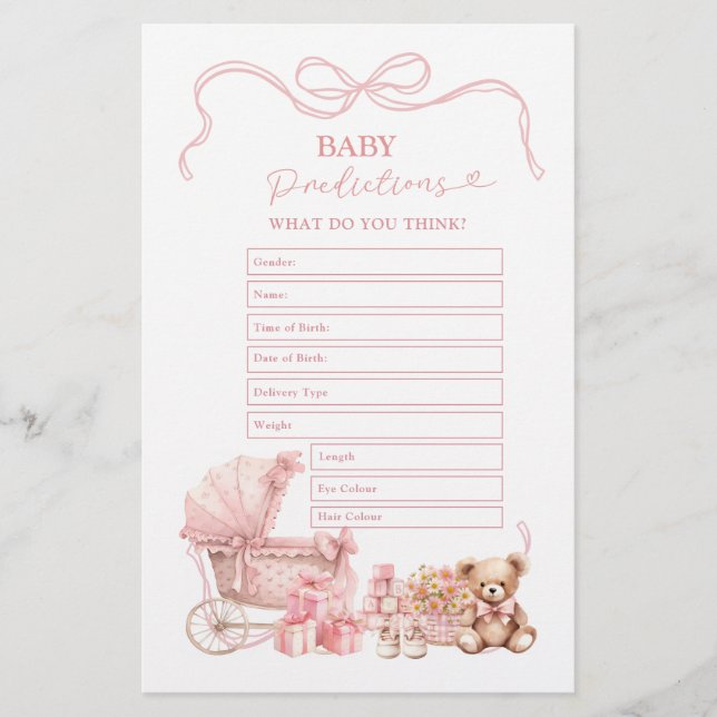 Papier Bébé Calèche Rose Mignonne Prédictions de Bébé  (Devant)