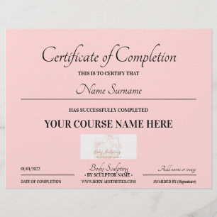 Papier Bébé cours rose certificat en ligne d'achèvement
