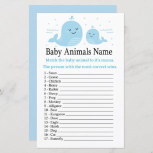 Papier Bébé de baleine mignonne Animaux Nom Jeu