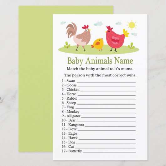 Papier Bébé de poulet Animaux Nom Jeu (Devant / Derrière)