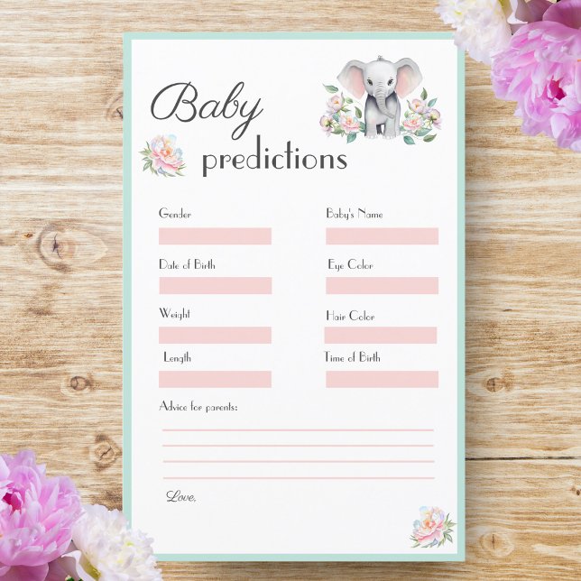 Papier Bébé Eléphant Peonies & Ballons Prédications Bébé (Baby Elephant, Peonies & Balloons: Predicting joy, love, and laughter ahead.)
