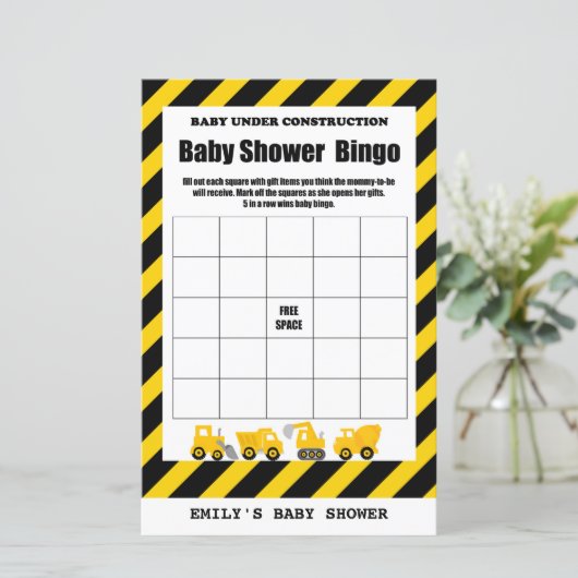 Papier Bébé en construction Baby shower Jeu IMPRIMÉ (Debout devant)