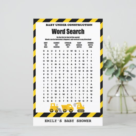 Papier Bébé en construction Baby shower Jeu IMPRIMÉ (Debout devant)
