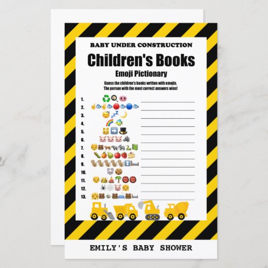 Papier Bébé en construction Baby shower Jeu IMPRIMÉ (Devant / Derrière)
