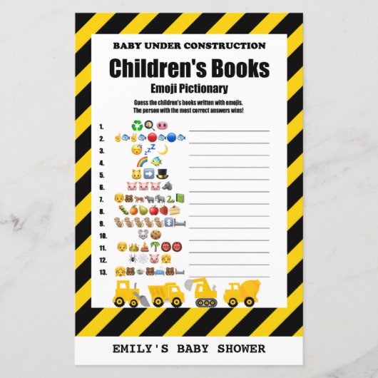 Papier Bébé en construction Baby shower Jeu IMPRIMÉ (Devant)