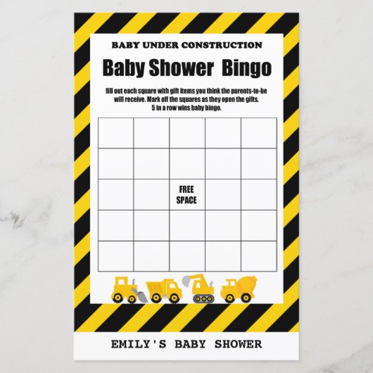 Papier Bébé en construction Baby shower Jeu IMPRIMÉ (Devant)