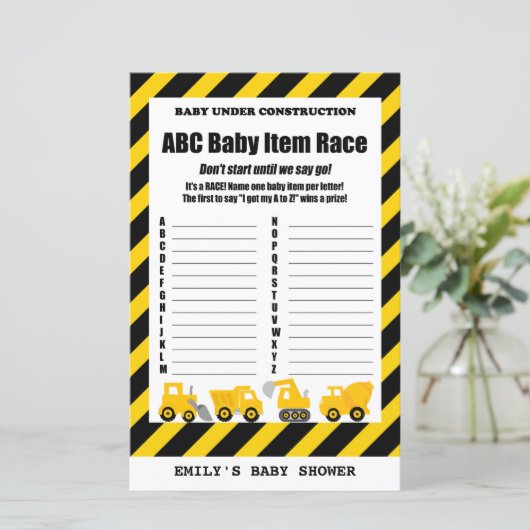 Papier Bébé en construction Baby shower Jeu IMPRIMÉ (Debout devant)