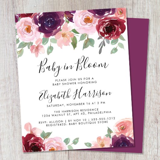 Papier Bébé en Fleur Floral Aquarelle Douche Invitation