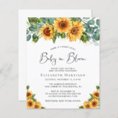 Papier Bébé en Fleur Tournesol Eucalyptus Invitation douc (Devant / Derrière)