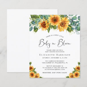 Papier Bébé en Fleur Tournesol Eucalyptus Invitation douc