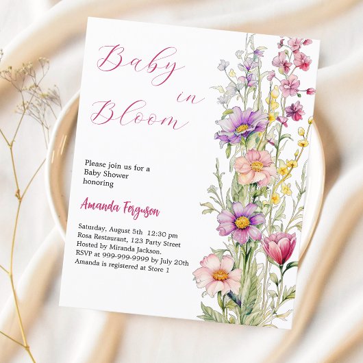 Papier Bébé en fleurs Baby shower rose fleuri invitation