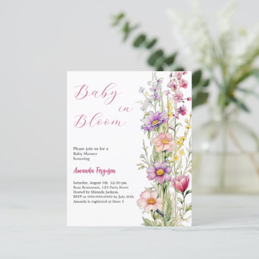 Papier Bébé en fleurs Baby shower rose fleuri invitation (Debout devant)