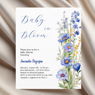 Papier Bébé en fleurs bleu garçon Baby shower invitation