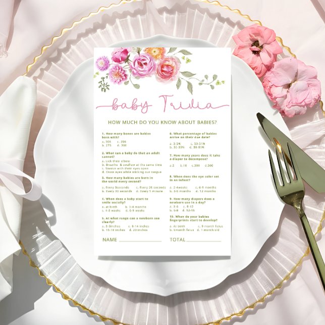 Papier Bébé en fleurs Floral Pink Bow Baby Trivia jeu (Créateur téléchargé)