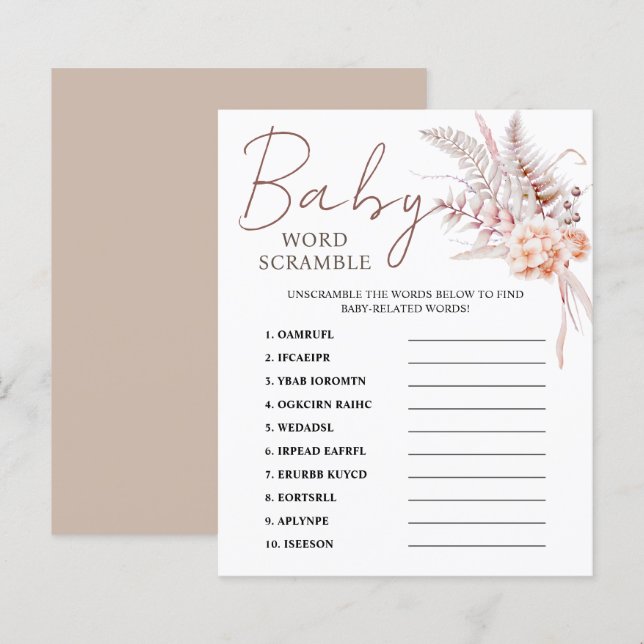 Papier Bébé en fleurs | Jeu de Baby shower Floral Boho Be (Devant / Derrière)