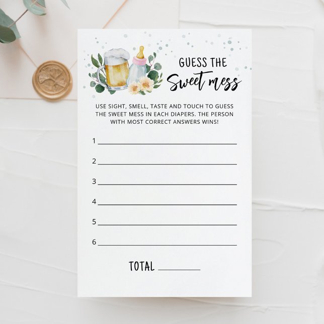 Papier Bébé en route Devinez le jeu de mess doux Rose (Beer and Floral Baby is Brewing Baby Guess the Sweet Mess Game Card)