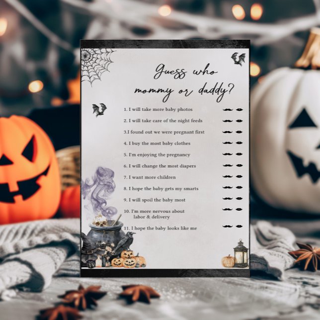 Papier Bébé est en train de brasser Devinez qui est Maman (A Baby is Brewing Halloween Baby Shower Guess Who Mommy or Daddy Game)