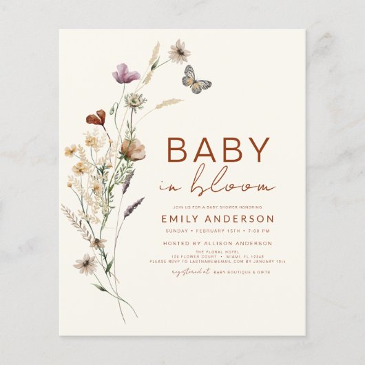 Papier Bébé Fleur sauvage budget en fleurs douche en terr (Devant)