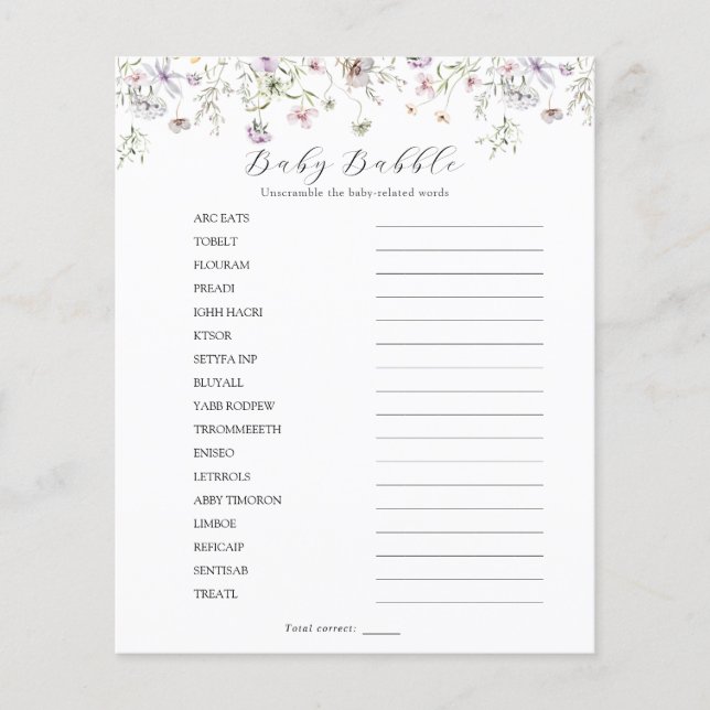 Papier Bébé Fleur sauvage violet délicat Bébé Bébé (Devant)