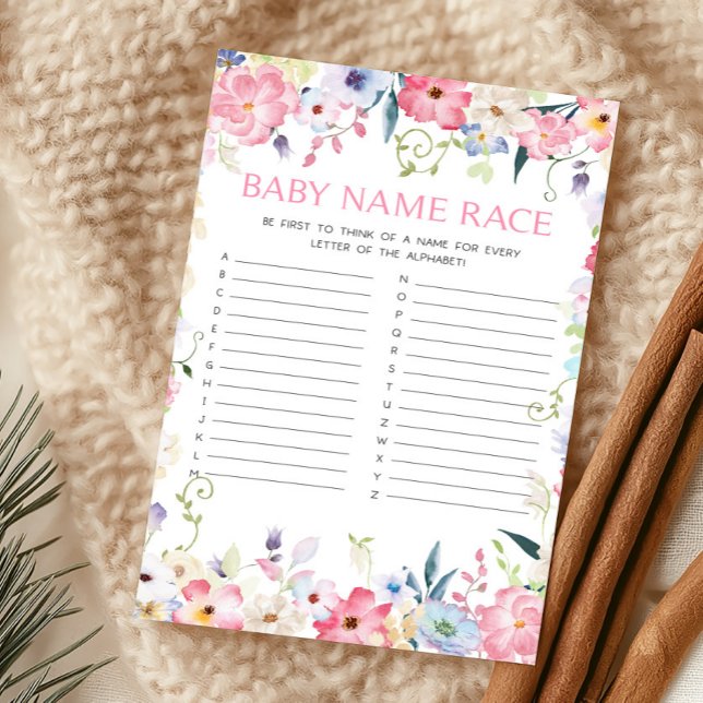 Papier Bébé Floral en Fleur Jeu de Pari sur le Nom de Béb (Baby in Bloom Baby Shower Baby Name Race Game)