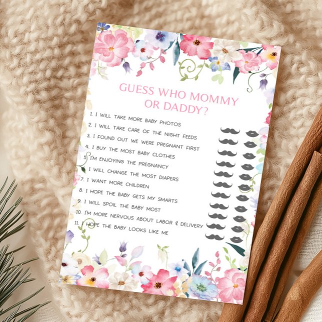 Papier Bébé Floral en Fleur Jeu Devinez qui est Maman ou  (Baby in Bloom Baby Shower Guess Who Mommy or Daddy Game)