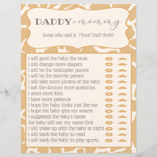 Papier Bébé girafe bébé bronzé jeu de shower Qui a dit ça