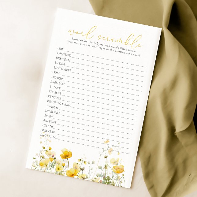 Papier Bébé Jaune En Fleur Fleur sauvage Word Scramble Je (Créateur téléchargé)