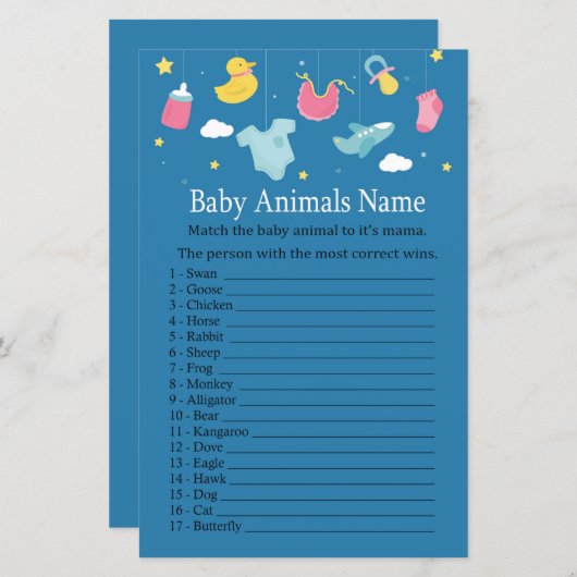 Papier Bébé jouets Bébé Animaux Nom Jeu (Devant / Derrière)