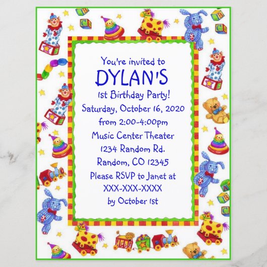 Papier Bébé jouets thème anniversaire invitations (Devant)