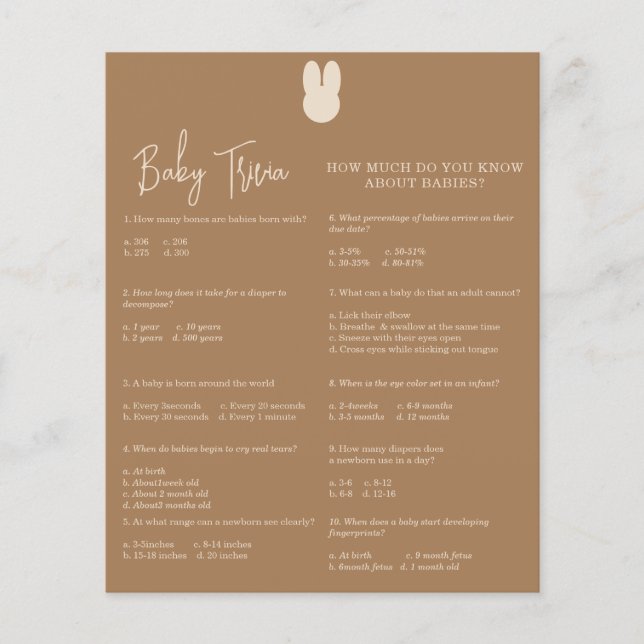 Papier Bébé lapin Trivia | Jeu Baby shower (Devant)