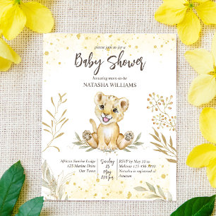 Papier Bébé lion or brun baby shower budget invitation