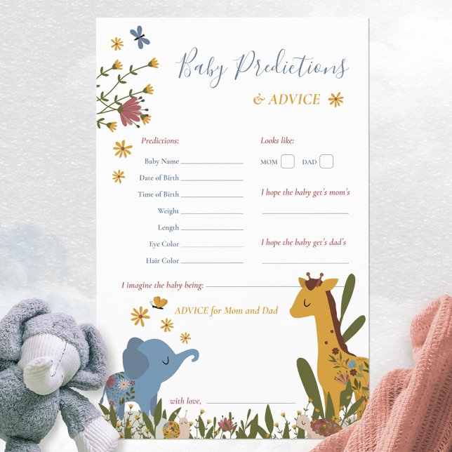 Papier Bébé mignon Animaux Floral Baby Predictions Jeu (Cute Animals Floral Predictions and Advice Game ©Susanne Sachers - Sunny Mind Design 🌞)