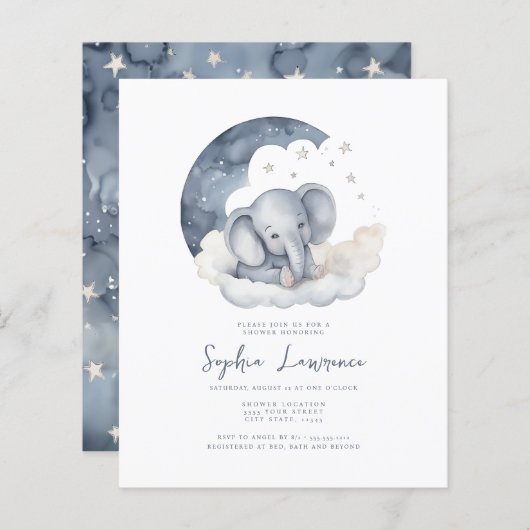Papier Bébé mignon Eléphant Baby shower Invitation (Devant / Derrière)