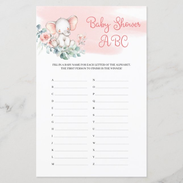 Papier Bébé mignon Eléphant Eucalyptus Baby shower ABC (Devant)