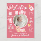 Papier Bébé mignon Fille Naissance Statistiques Rose Nouv (Devant)