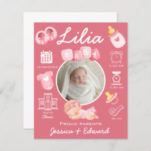 Papier Bébé mignon Fille Naissance Statistiques Rose Nouv