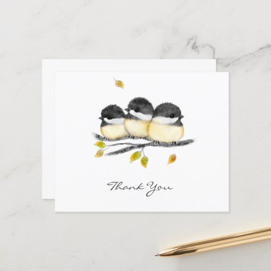 Papier Bébé mignon oiseau 3 poulets sur la branche de l'a (Devant/Arrière en situation)