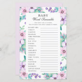 Papier Bébé mot brouille. Jeu de baby shower fleuri viole (Devant / Derrière)