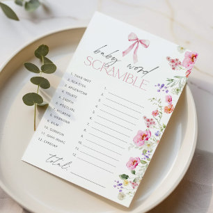 Papier Bébé mot Scramble Bow Floral baby shower jeu