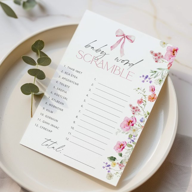 Papier Bébé mot Scramble Bow Floral baby shower jeu (Créateur téléchargé)