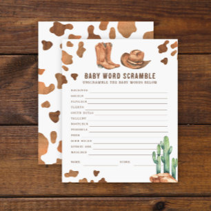 Papier Bébé Mot Scramble Cowboy Baby shower