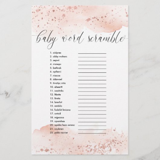 Papier Bébé mot scramble jeu aquarelle or rose (Devant)