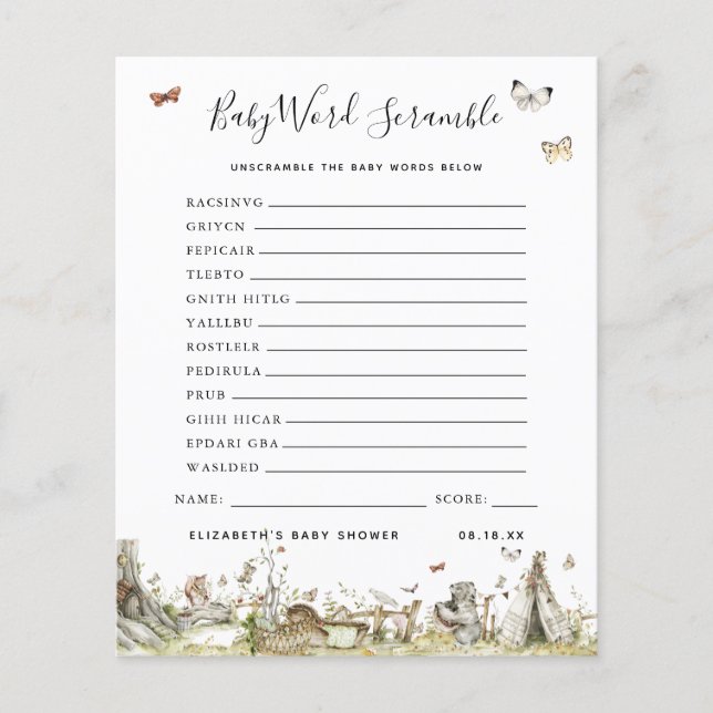 Papier Bébé Mot Scramble | Jeu Baby shower (Devant)