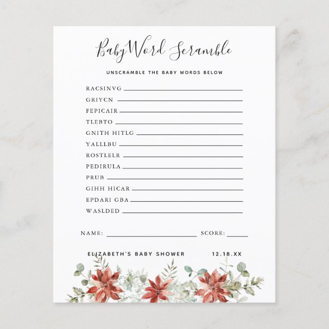 Papier Bébé Mot Scramble | Jeu Baby shower (Devant)