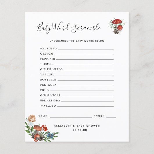 Papier Bébé Mot Scramble | Jeu Baby shower (Devant)